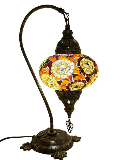 Turkish Moroccan Bedside Table Desk Lamp Handmade Unique Mosaic Glass Brown Circle Bronze Base with Led Bulb