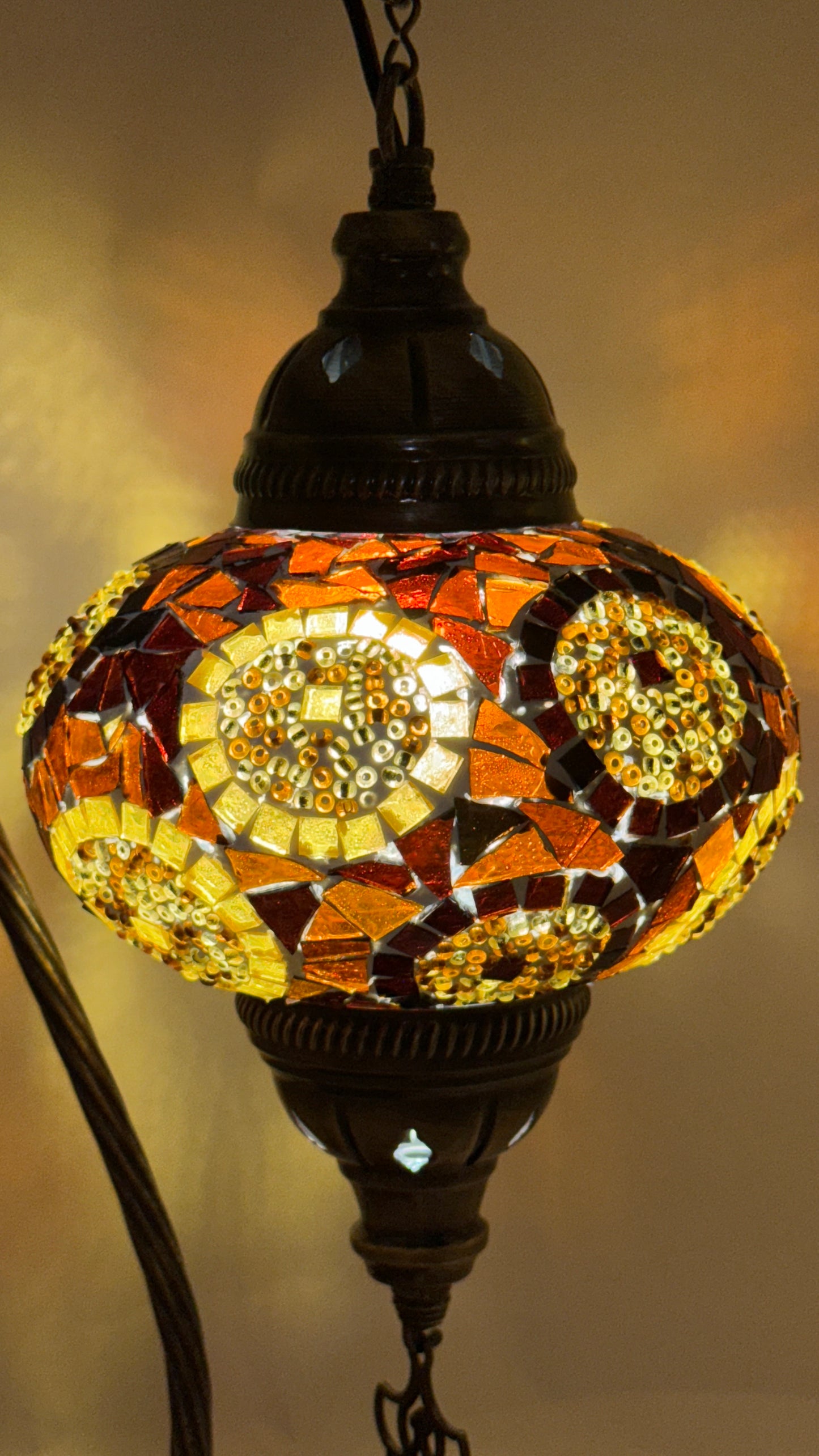 Turkish Moroccan Bedside Table Desk Lamp Handmade Unique Mosaic Glass Brown Circle Bronze Base with Led Bulb