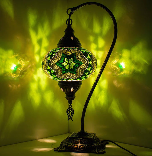 Turkish Bedside Table Desk Lamp Unique Mosaic Glass Lamp Bronze Base with Led Bulb