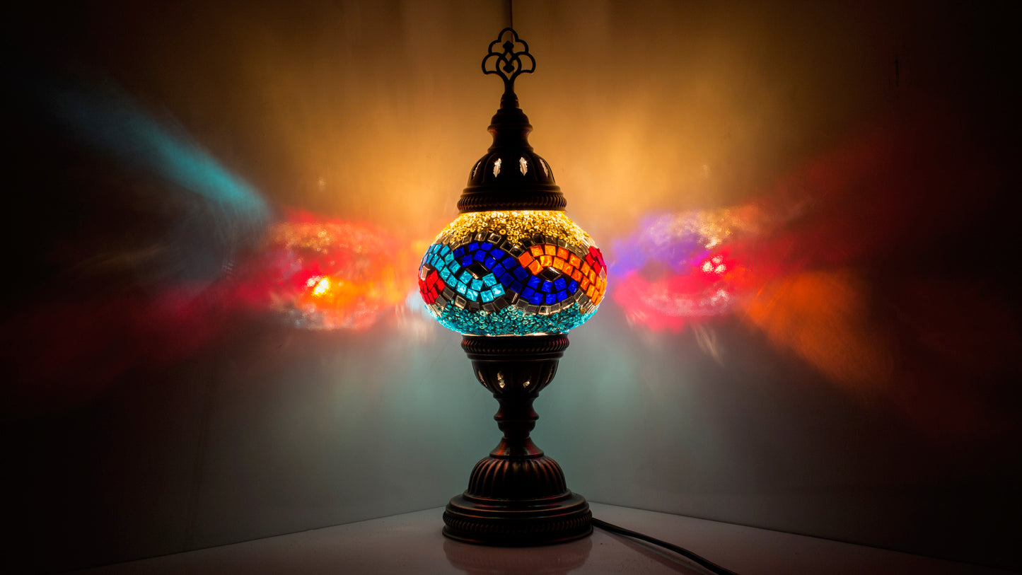 Turkish Mosaic Standard Bedside Table Desk Lamp Unique Glass Lamp Bronze Base with Led Bulb