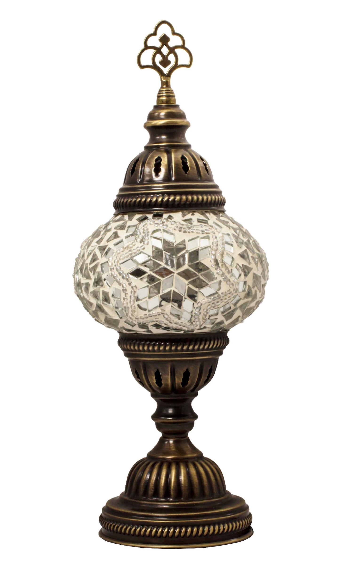 Turkish Mosaic Standard Bedside Table Desk Lamp White Unique Glass Lamp Bronze Base with Led Bulb