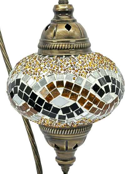 Turkish Bedside Table Desk Lamp Unique Mosaic Glass Brown Wave Bronze Base with Led Bulb