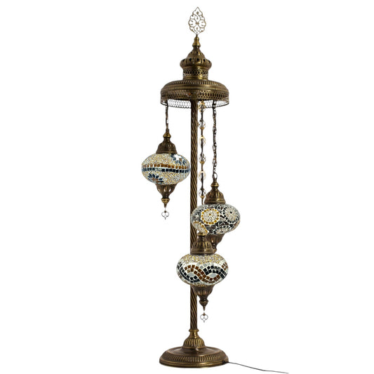 Turkish Floor Lamp Mosaic Stunning 3 Brown Mix Globe With Led Bulbs