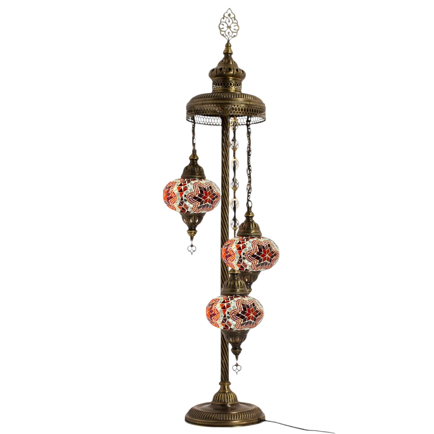 Turkish Moroccan Floor Lamp Mosaic Stunning 3 Red Orange Globes With Led Bulbs