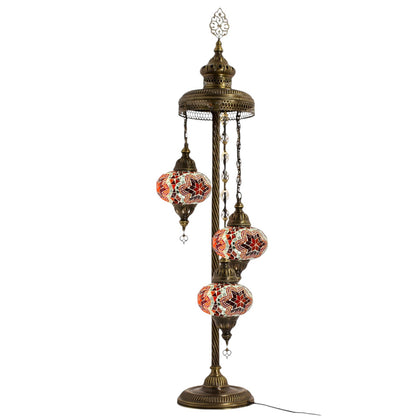 Turkish Moroccan Floor Lamp Mosaic Stunning 3 Red Orange Globes With Led Bulbs