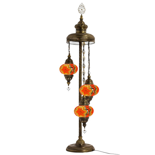 Turkish Moroccan Floor Lamp Mosaic Stunning 3 Orange Star Globes With Led Bulbs