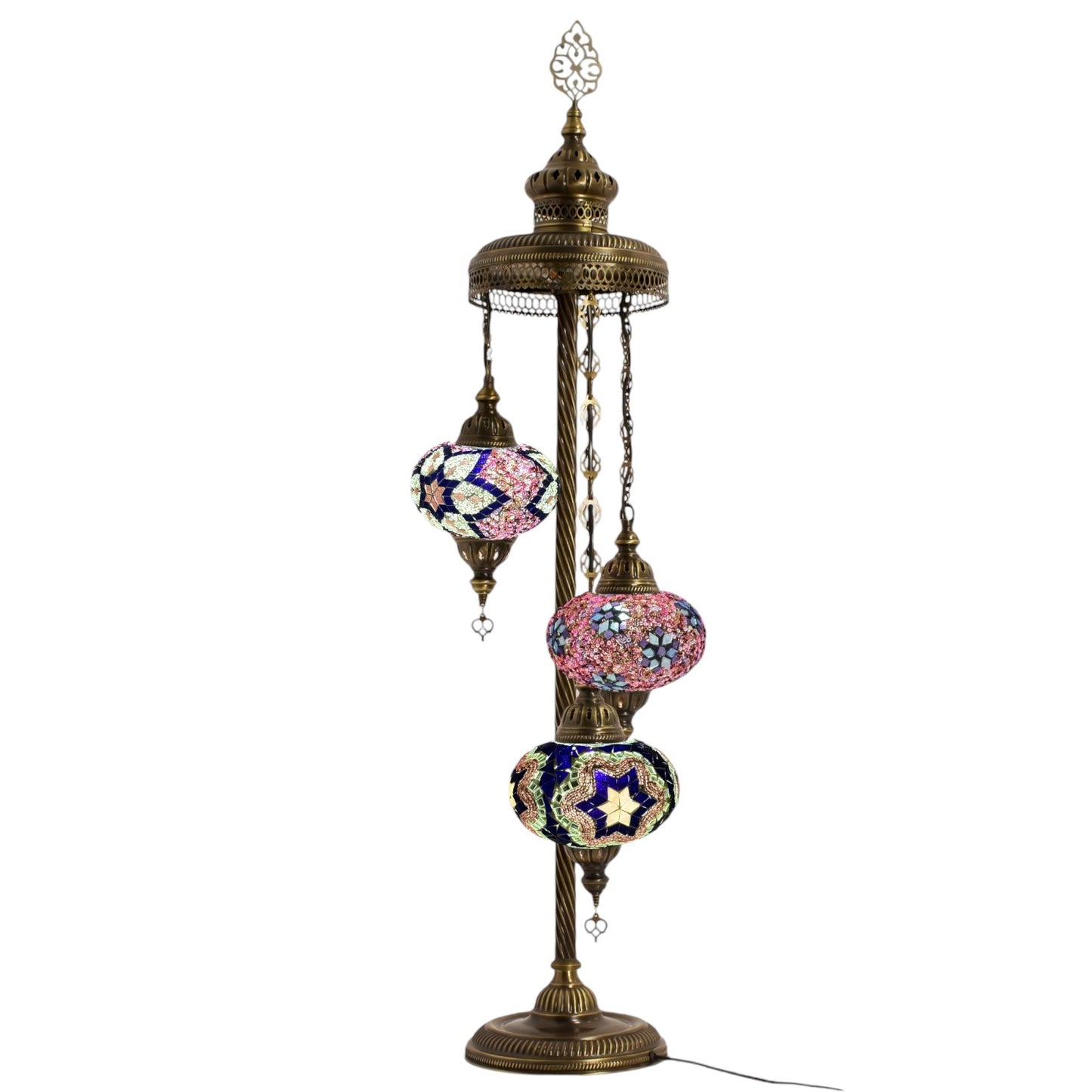 Turkish Moroccan Floor Lamp Mosaic Stunning 3 Pink & Purple Mix Globes With Led Bulbs