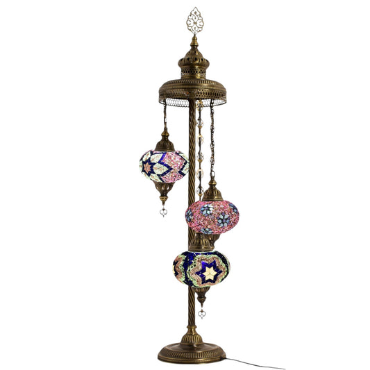 Turkish Moroccan Floor Lamp Mosaic Stunning 3 Pink & Purple Mix Globes With Led Bulbs
