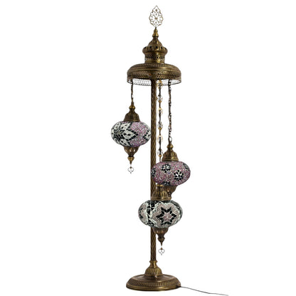 Turkish Moroccan Floor Lamp Mosaic Stunning 3 Pink & Purple Mix Globes With Led Bulbs