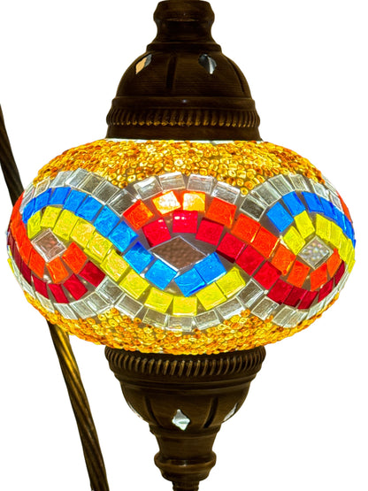Turkish Bedside Table Desk Lamp Handmade Unique Mosaic Glass Rainbow Wave Bronze Base with Led Bulb