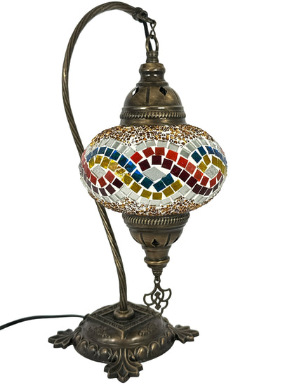 Turkish Bedside Table Desk Lamp Handmade Unique Mosaic Glass Rainbow Wave Bronze Base with Led Bulb