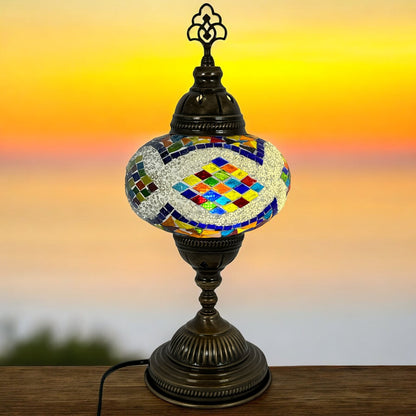 Turkish Mosaic Standard Bedside Table Desk Lamp Unique Glass Lamp Bronze Base with Led Bulb