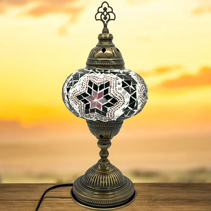 Turkish Mosaic Standard Bedside Table Desk Lamp Unique Glass Lamp Bronze Base with Led Bulb