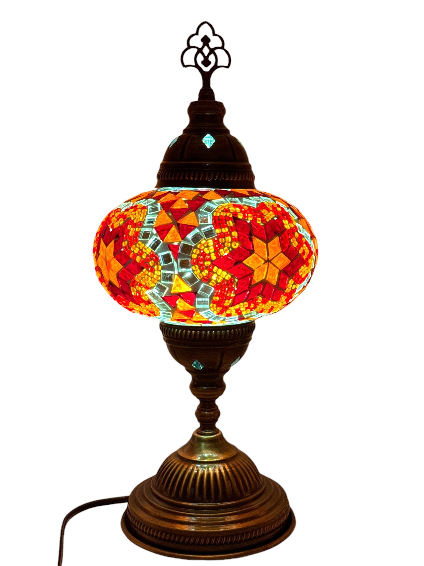 Turkish Mosaic Standard Bedside Table Desk Lamp Unique Glass Lamp Bronze Base with Led Bulb