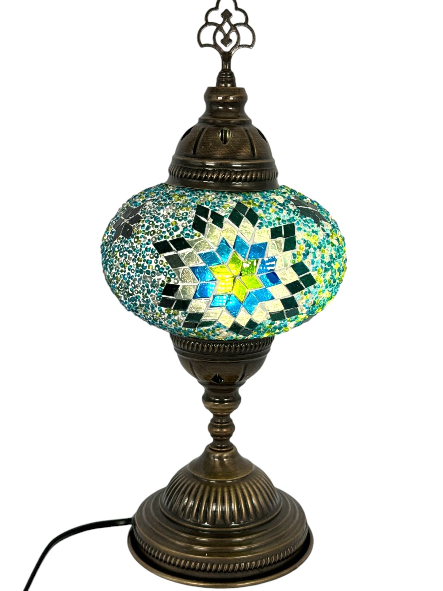Turkish Mosaic Standard Bedside Table Desk Lamp Unique Glass Lamp Bronze Base with Led Bulb