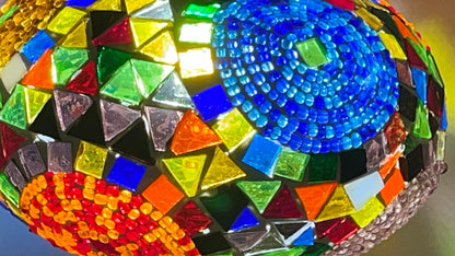 Turkish Bedside Table Desk Lamp Unique Mosaic Glass Mix Colour 3 Bronze Base with Led Bulb