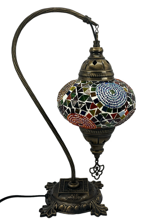 Turkish Bedside Table Desk Lamp Unique Mosaic Glass Mix Colour 3 Bronze Base with Led Bulb