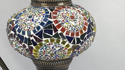 Turkish Bedside Table Desk Lamp Unique Mosaic Glass Mix Colour Bronze Base with Led Bulb