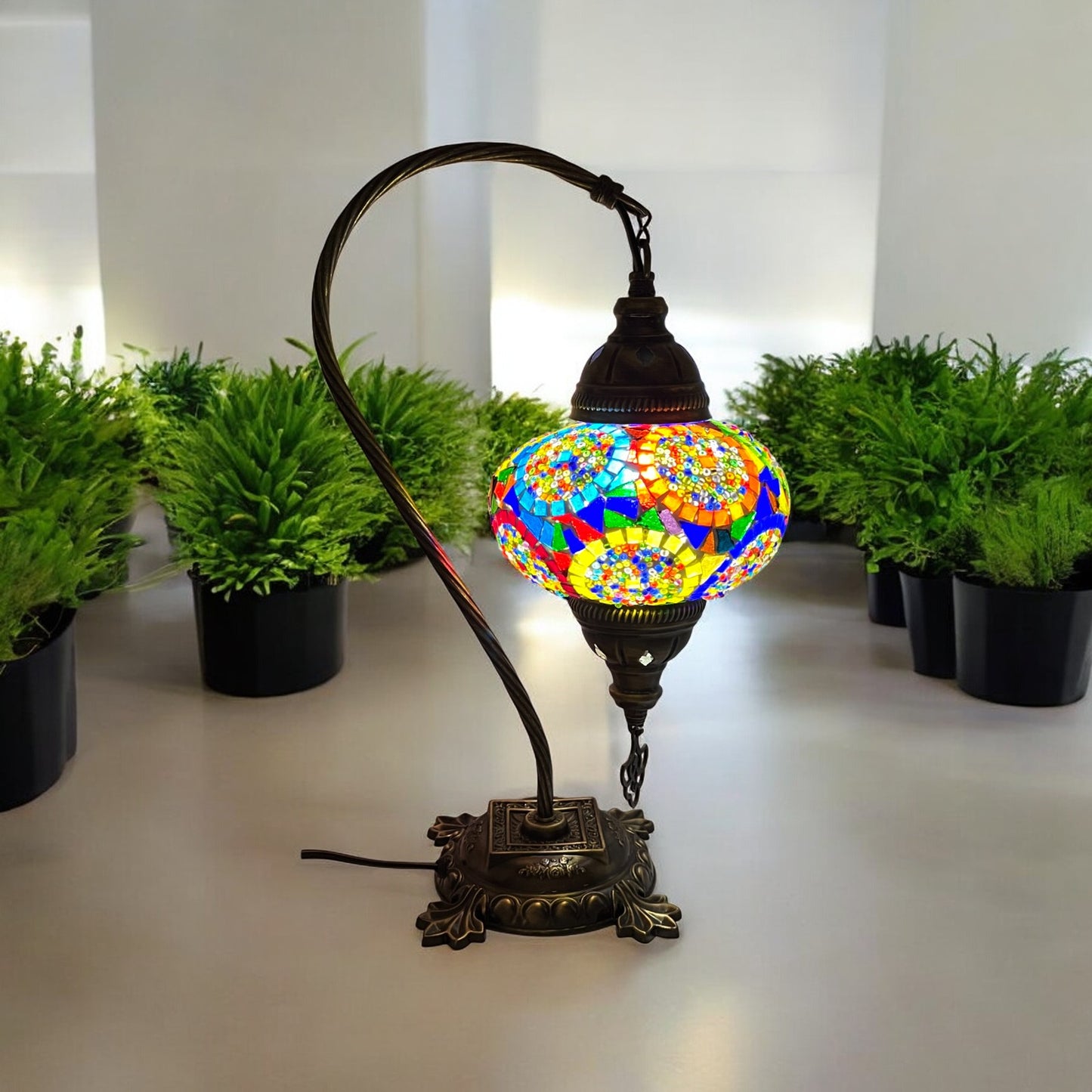 Turkish Bedside Table Desk Lamp Unique Mosaic Glass Mix Colour Bronze Base with Led Bulb