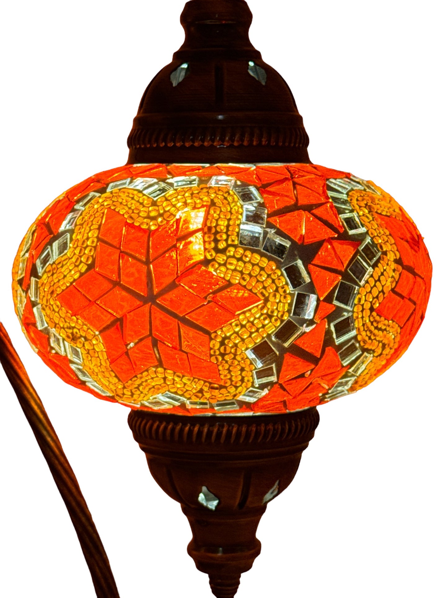 Turkish Bedside Table Desk Lamp Handmade Unique Mosaic Glass Orange Star Bronze Base with Led Bulb