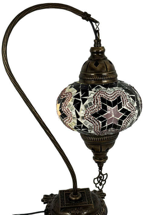 Turkish Bedside Table Desk Lamp Handmade Unique Mosaic Glass Purple Star Bronze Base with Led Bulb
