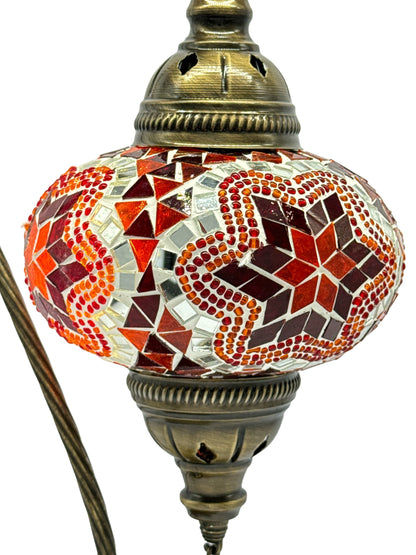 Turkish Bedside Table Desk Lamp Handmade Unique Mosaic Glass Red Star Bronze Base with Led Bulb