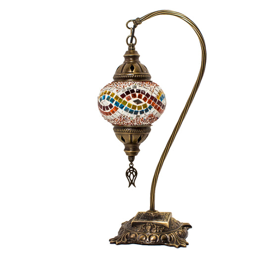 Turkish Bedside Table Desk Lamp Handmade Unique Mosaic Glass Multicoloured Lamp Bronze Base with Led Bulb