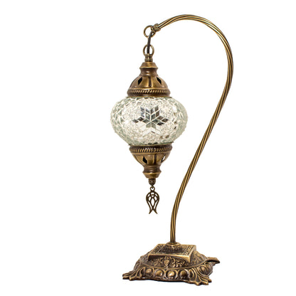 Turkish Bedside Table Desk Lamp Unique Mosaic Glass White Lamp Bronze Base with Led Bulb