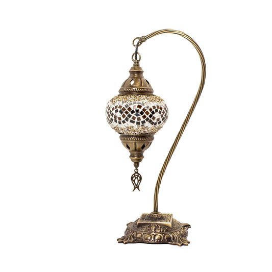 Turkish Moroccan Bedside Table Desk Lamp Handmade Unique Mosaic Glass Brown Lamp Bronze Base with Led Bulb
