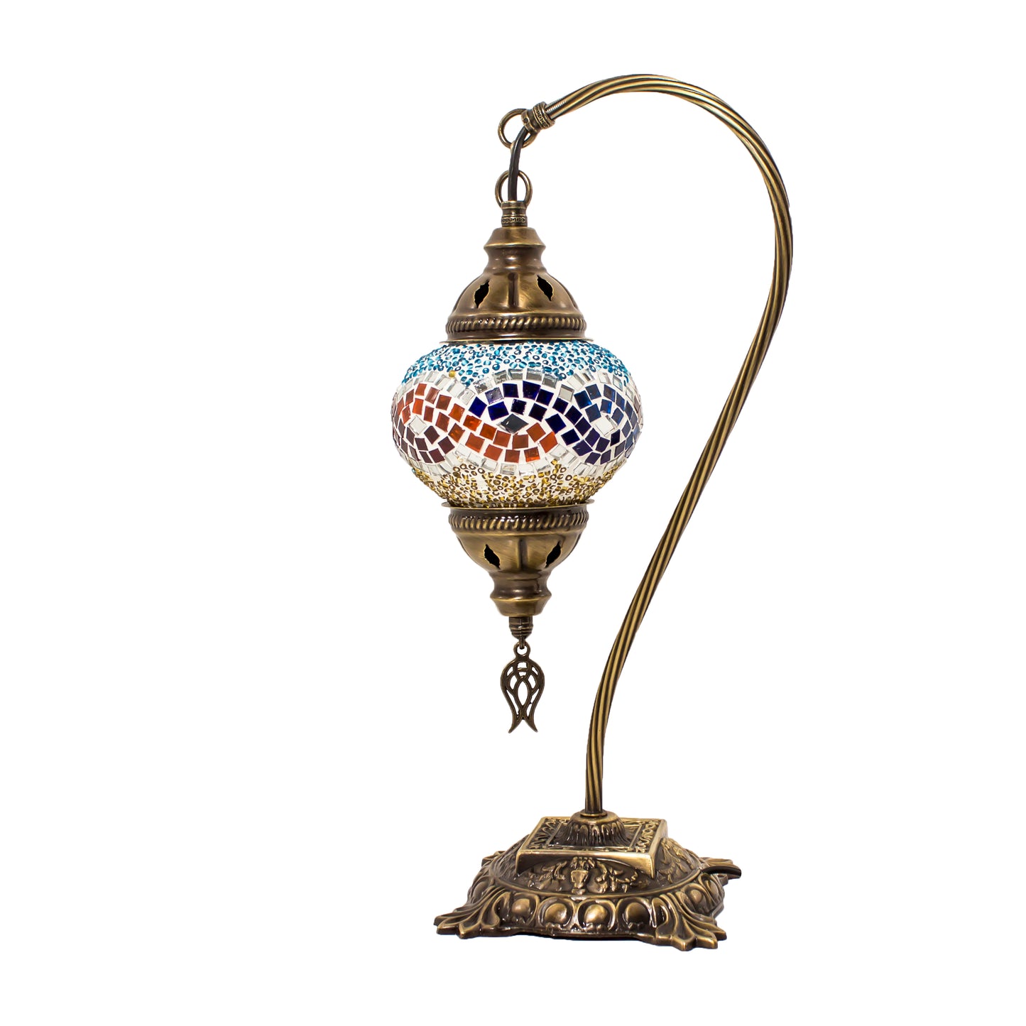 Turkish Bedside Table Desk Lamp Handmade Unique Mosaic Glass Multicoloured Lamp Bronze Base with Led Bulb