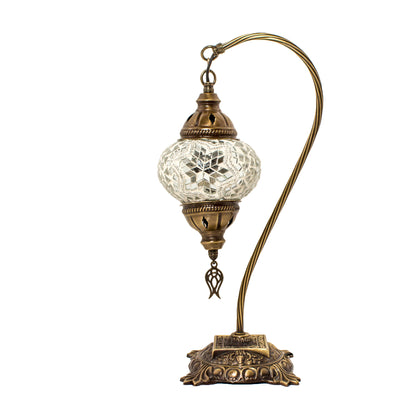 Turkish Bedside Table Desk Lamp Unique Mosaic Glass White Lamp Bronze Base with Led Bulb
