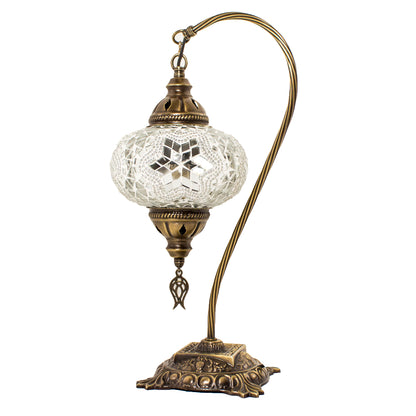 Turkish Bedside Table Desk Lamp Unique Mosaic Glass White Lamp Bronze Base with Led Bulb