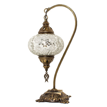 Turkish Bedside Table Desk Lamp Unique Mosaic Glass White Lamp Bronze Base with Led Bulb