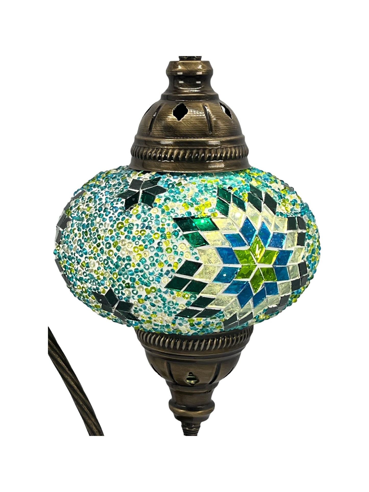 Turkish Bedside Table Desk Lamp Unique Mosaic Glass Turquoise Lamp Bronze Base with Led Bulb