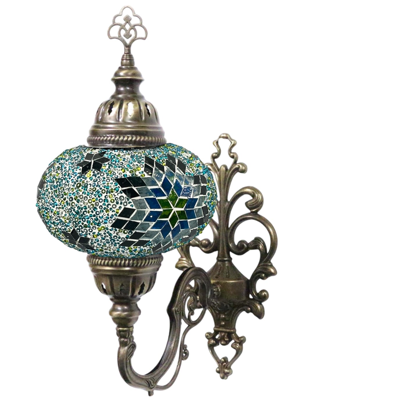 Turkish Moroccan Turquoise Stunning Wall Sconce Lamp Light Large Globe with Led Bulb