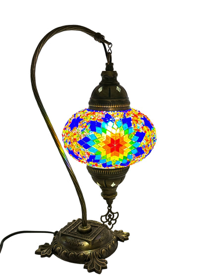 Turkish Bedside Table Desk Lamp Unique Mosaic Glass Multicolour Yellow Lamp Bronze Base with Led Bulb