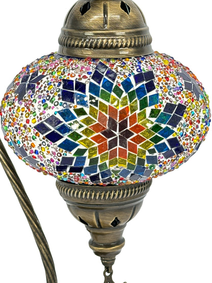 Turkish Bedside Table Desk Lamp Unique Mosaic Glass Multicolour Yellow Lamp Bronze Base with Led Bulb