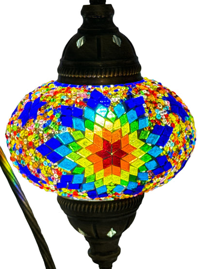 Turkish Bedside Table Desk Lamp Unique Mosaic Glass Multicolour Yellow Lamp Bronze Base with Led Bulb