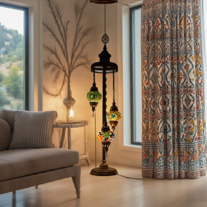 Turkish Floor Lamp Mosaic Stunning 3 Multicolour Mix Globe With Led Bulb