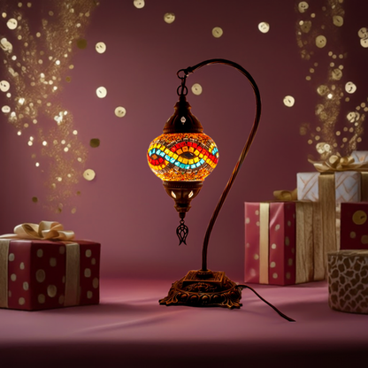 Turkish Bedside Table Desk Lamp Handmade Unique Mosaic Glass Multicoloured Lamp Bronze Base with Led Bulb