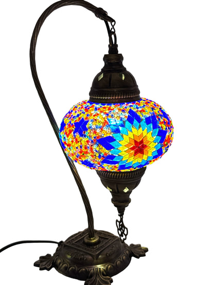 Turkish Bedside Table Desk Lamp Unique Mosaic Glass Multicolour Yellow Lamp Bronze Base with Led Bulb