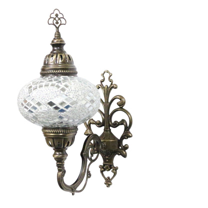 Turkish Moroccan White Stunning Wall Sconce Lamp Light Multicoloured Large Globe with Led Bulb