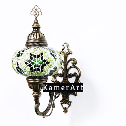 Turkish Moroccan Green Stunning Wall Sconce Lamp Light Large Globe with Led Bulb