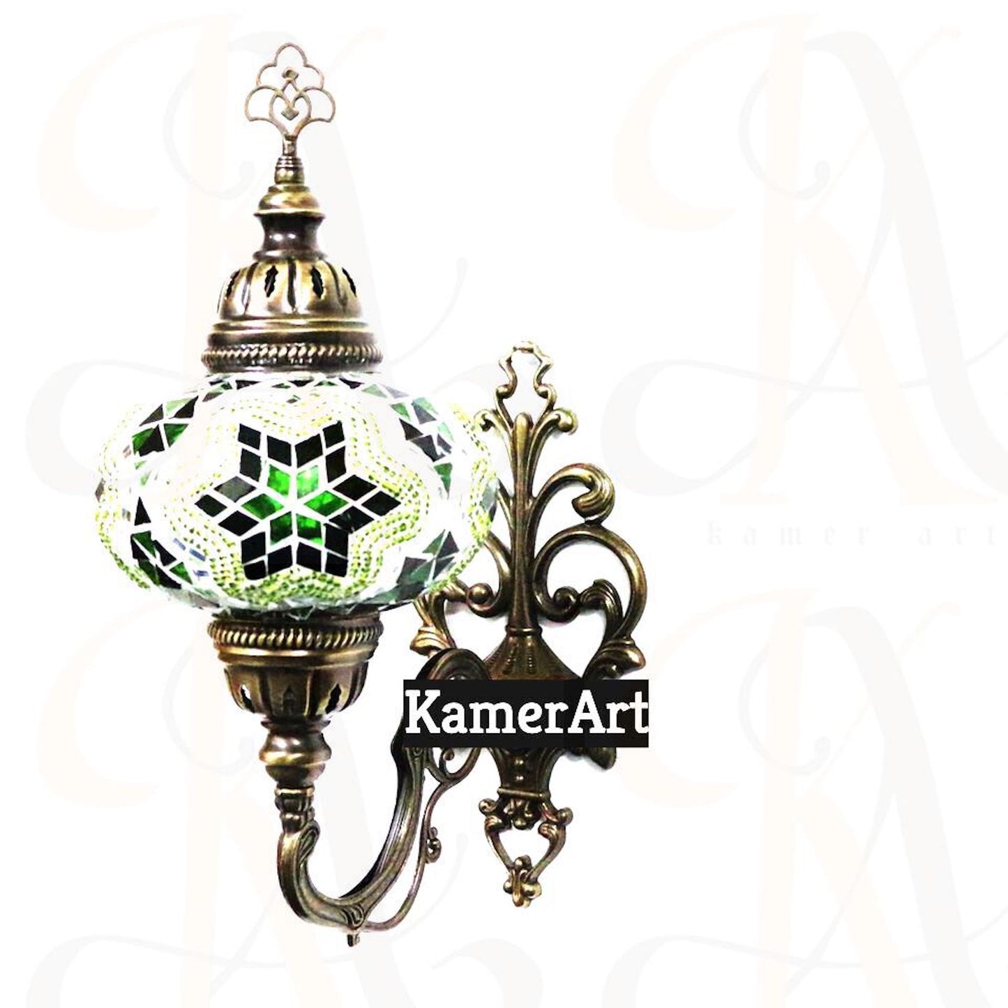 Turkish Moroccan Green Stunning Wall Sconce Lamp Light Large Globe with Led Bulb